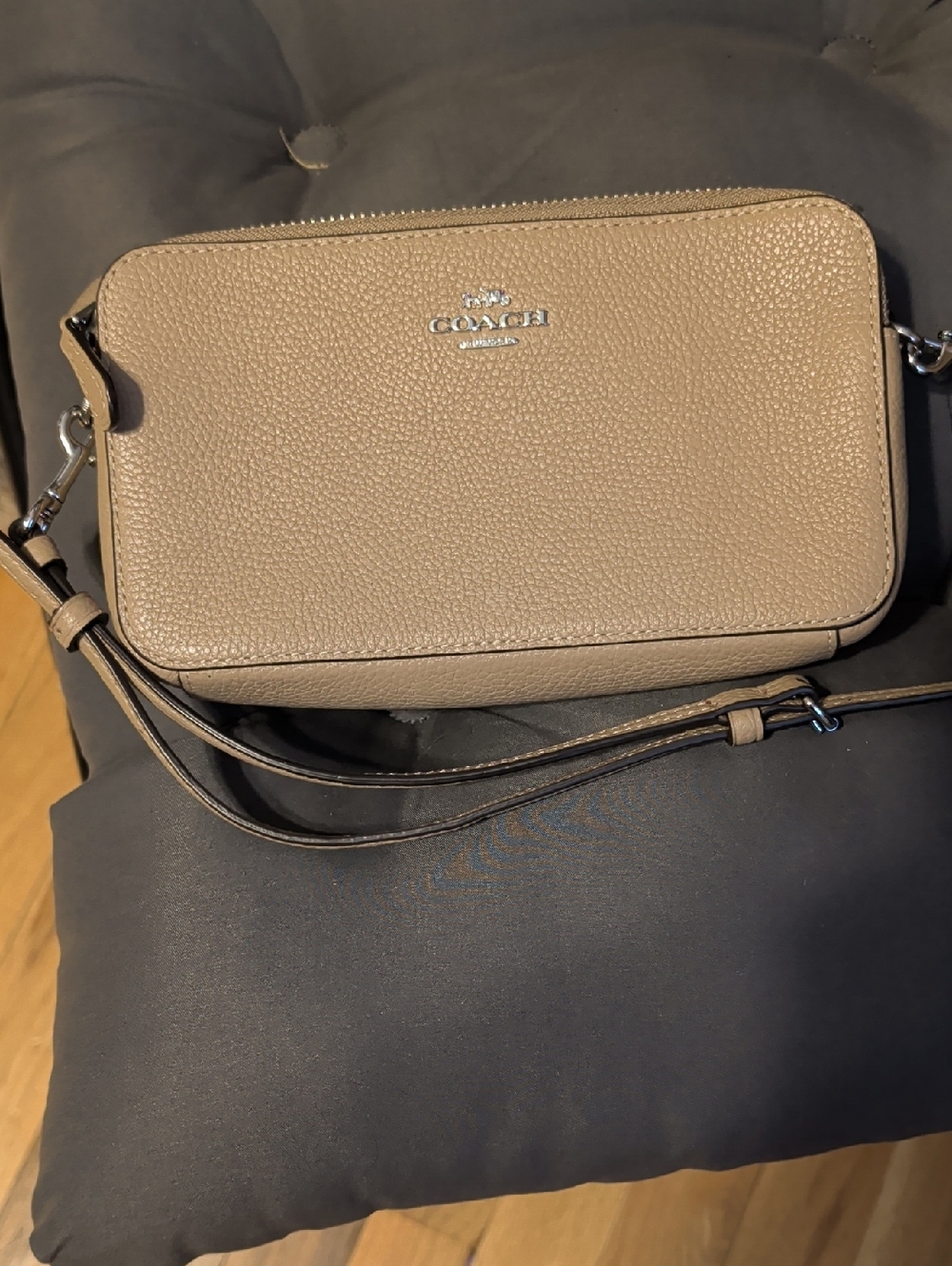 Coach Pebbled Leather Crossbody Bag in Taupe